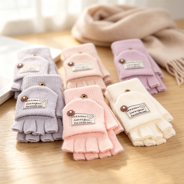 A- 25020 Femenino Chrysanthemum Cloth Label Media Finger Flip Gloves 3