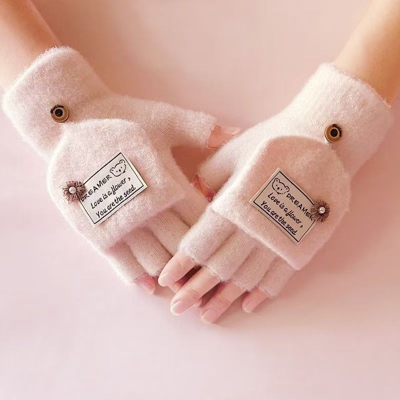A- 25020 Femenino Chrysanthemum Cloth Label Media Finger Flip Gloves 5