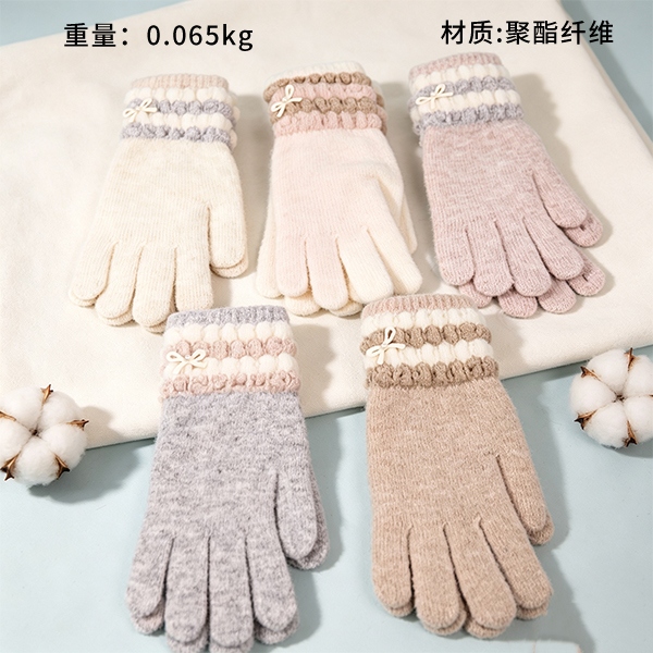 A- 25042 Bubble Wrist Pearl Bow Finger Guantes