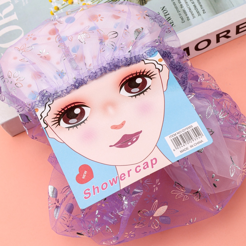 QY9355 Bolsa Doble Gorro de Ducha de Encaje 3