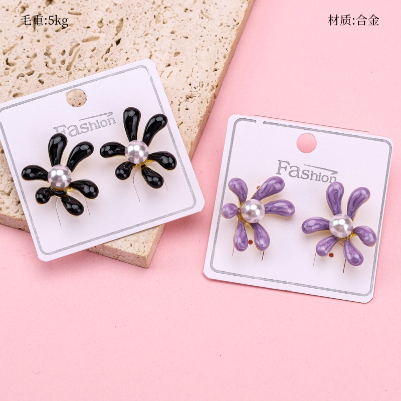 Pendientes de Flor de Perla Largo Francés