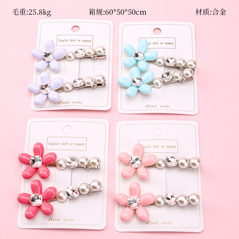 Caja Perla Rhinestone Flor Par Clip