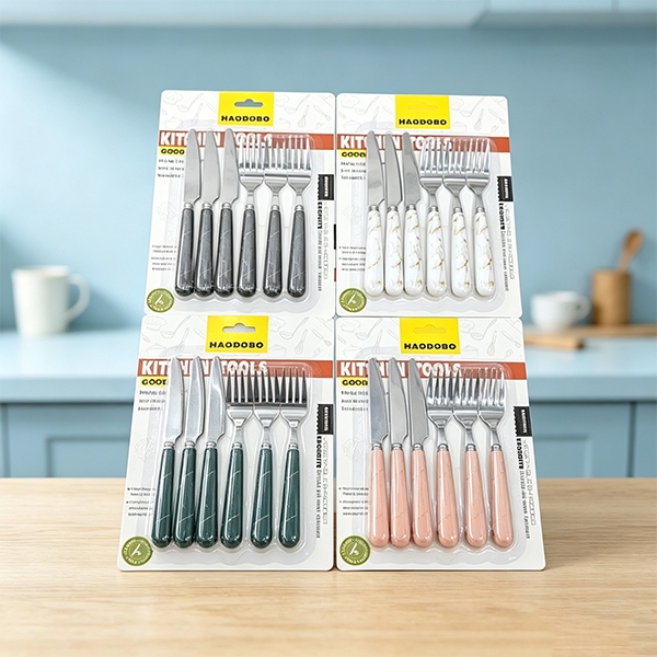 Tarjeta de Succión HAO-4653 Cuchillo de Frutas 6PCS y Patrón de Mármol de Tenedor 2