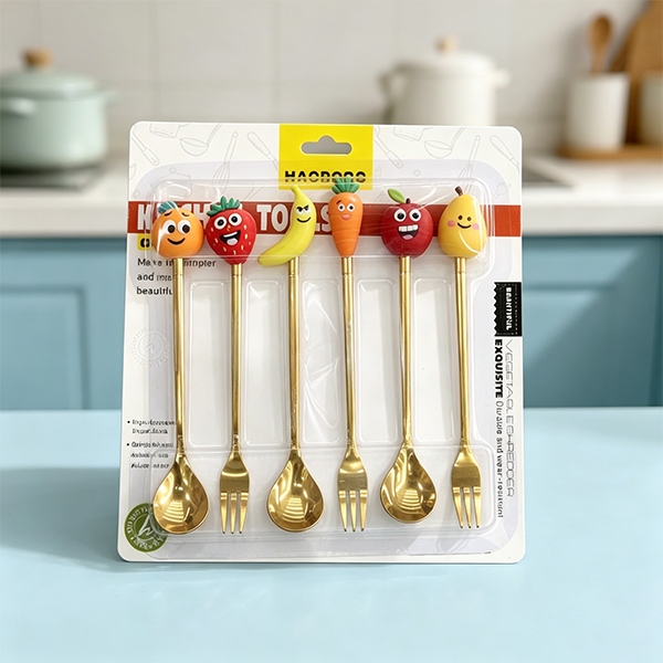 HAO-5605 Fruta SET 3 Tenedor 3 Cuchara Oro 6pc