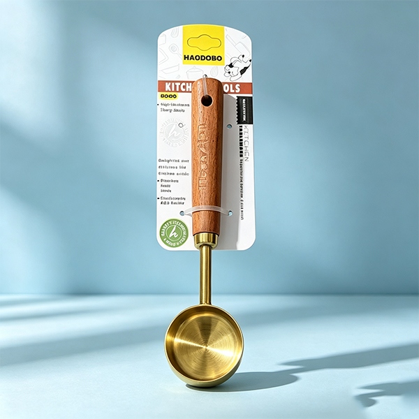 HAO-890915ML Mango de Madera Que Mide la Cuchara de Oro Plateado 2
