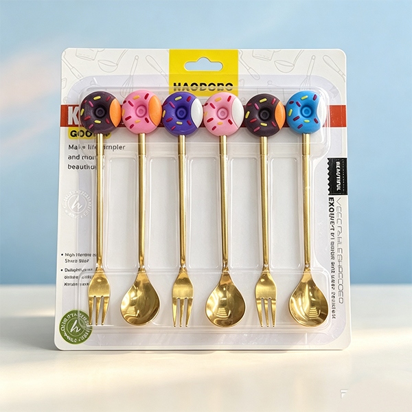 HAO-5604 Donut SET 3 Tenedor 3 Cuchara Oro 6pc