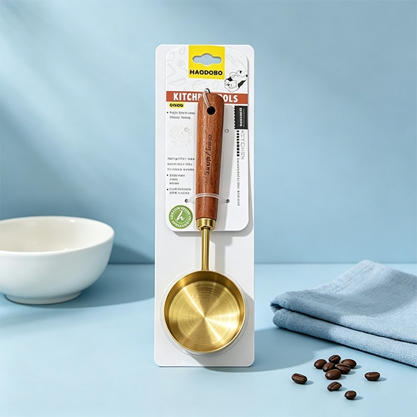 HAO-890780ML Mango de Madera Que Mide la Cuchara Dorado 2