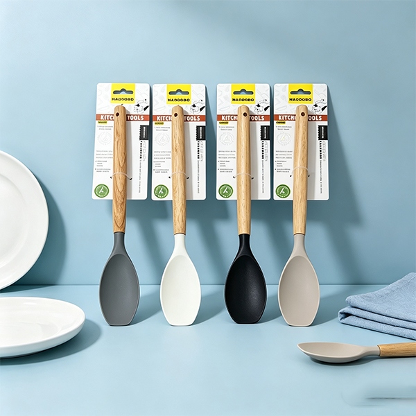 HAO-8894 Mango de Madera Silicona Ensalada Cuchara 57g 2