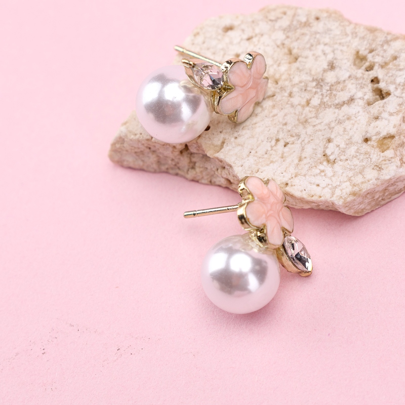 Long Strip of Oil Drop Flor Pendientes Perla Stud 3