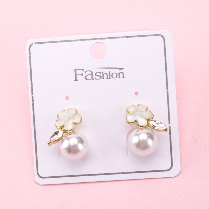 Long Strip of Oil Drop Flor Pendientes Perla Stud 4