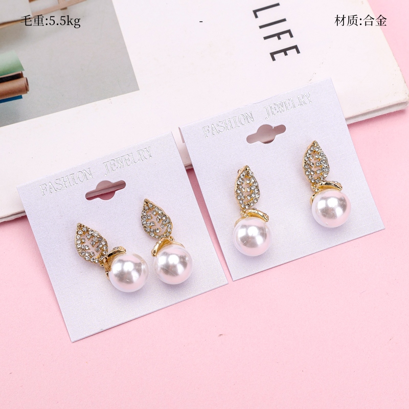 Pendientes de Perlas de Hoja Tridimensional