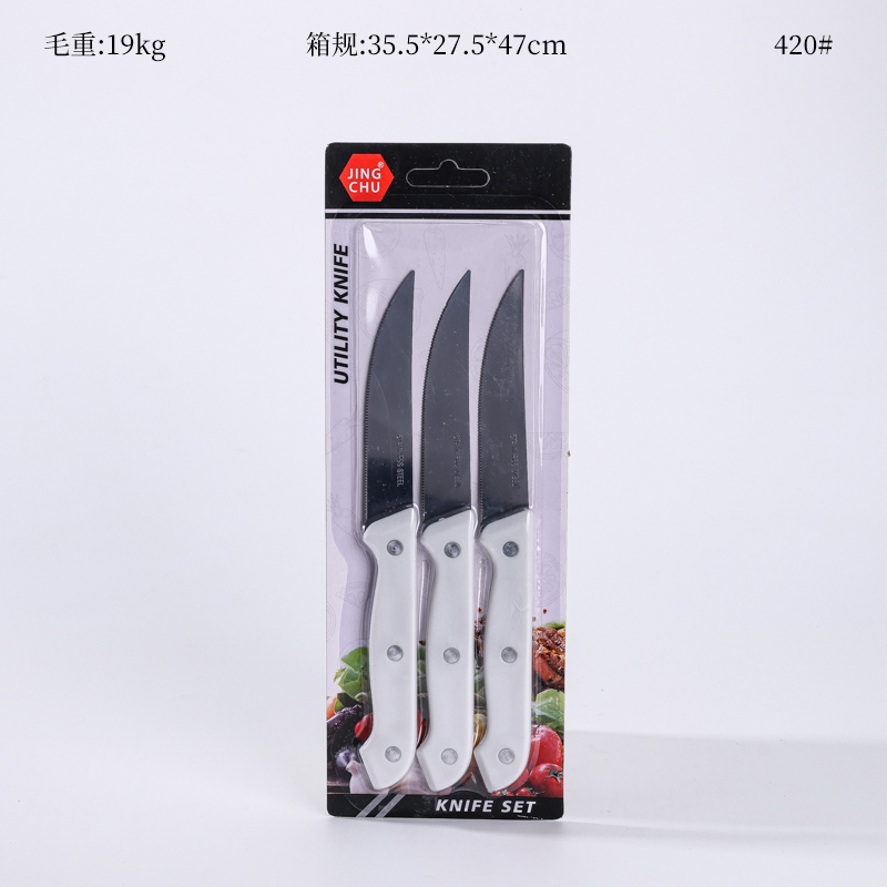 D347 Blanco Tres Mango de Uñas Multiuso Cuchillo (3PC)