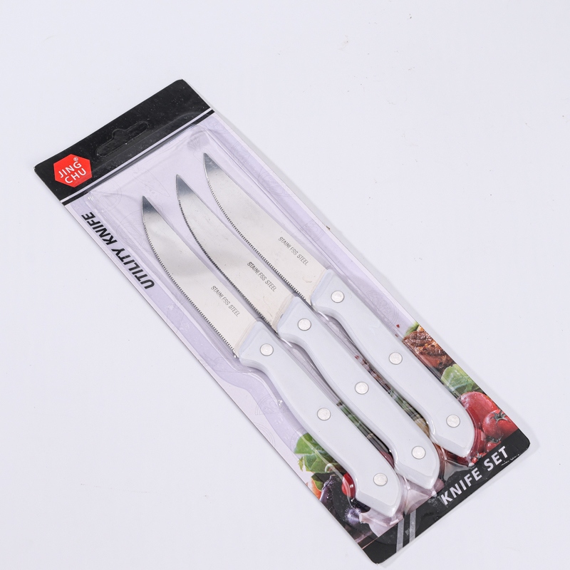 D347 Blanco Tres Mango de Uñas Multiuso Cuchillo (3PC) 3