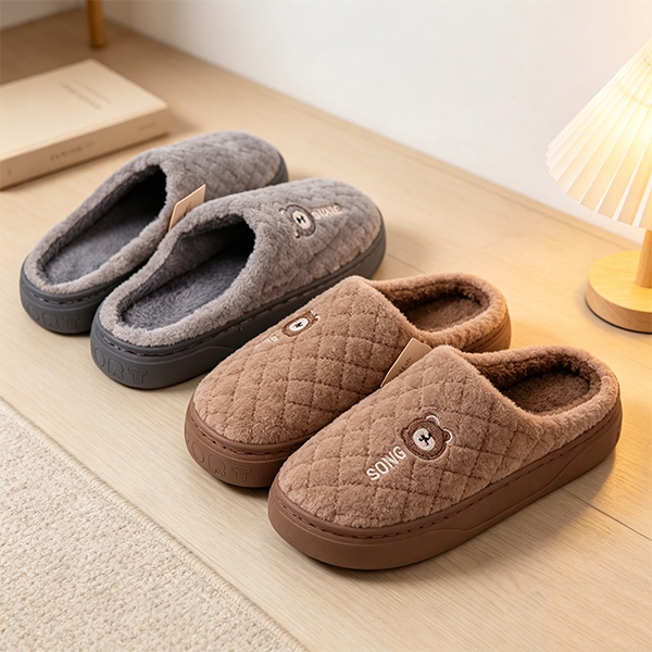 066 Pantuflas de Algodón de Oso Ondulado Para Hombres y Mujeres (07) 3