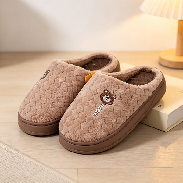 066 Pantuflas de Algodón de Oso Ondulado Para Hombres y Mujeres (07) 4