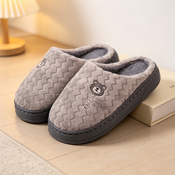 066 Pantuflas de Algodón de Oso Ondulado Para Hombres y Mujeres (07) 5