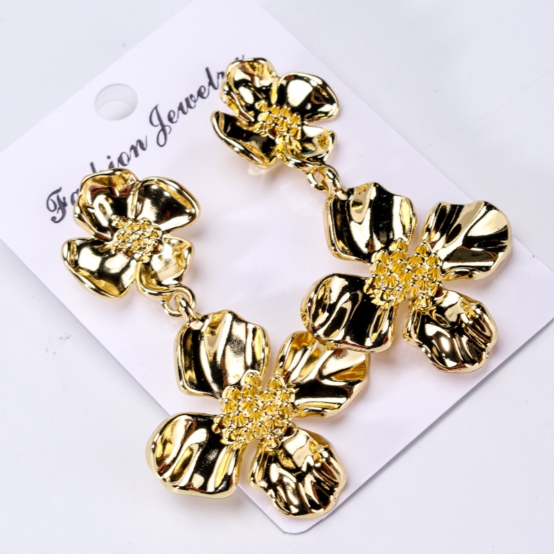 Pendientes Golden Four-petal Flower 4
