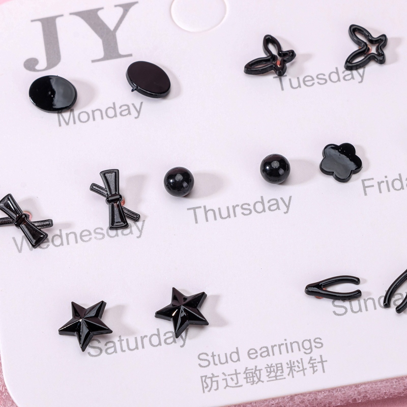 7 Pares de Pendientes de la Combinación de Estilo Negro 3