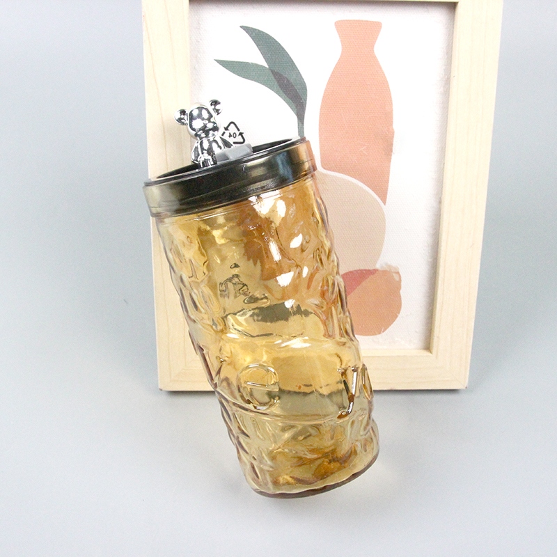 Long Diamond Bear Glass (Con Lid Straw, 380ml) 3