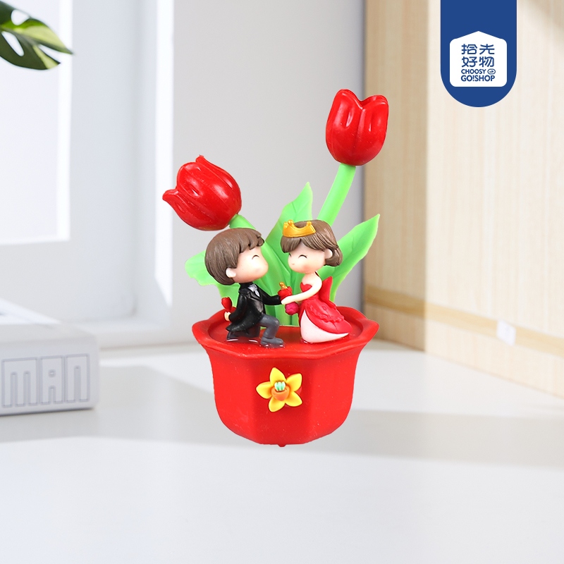 YD-297 Pareja Adornos Ligeros En Macetas de Flores
