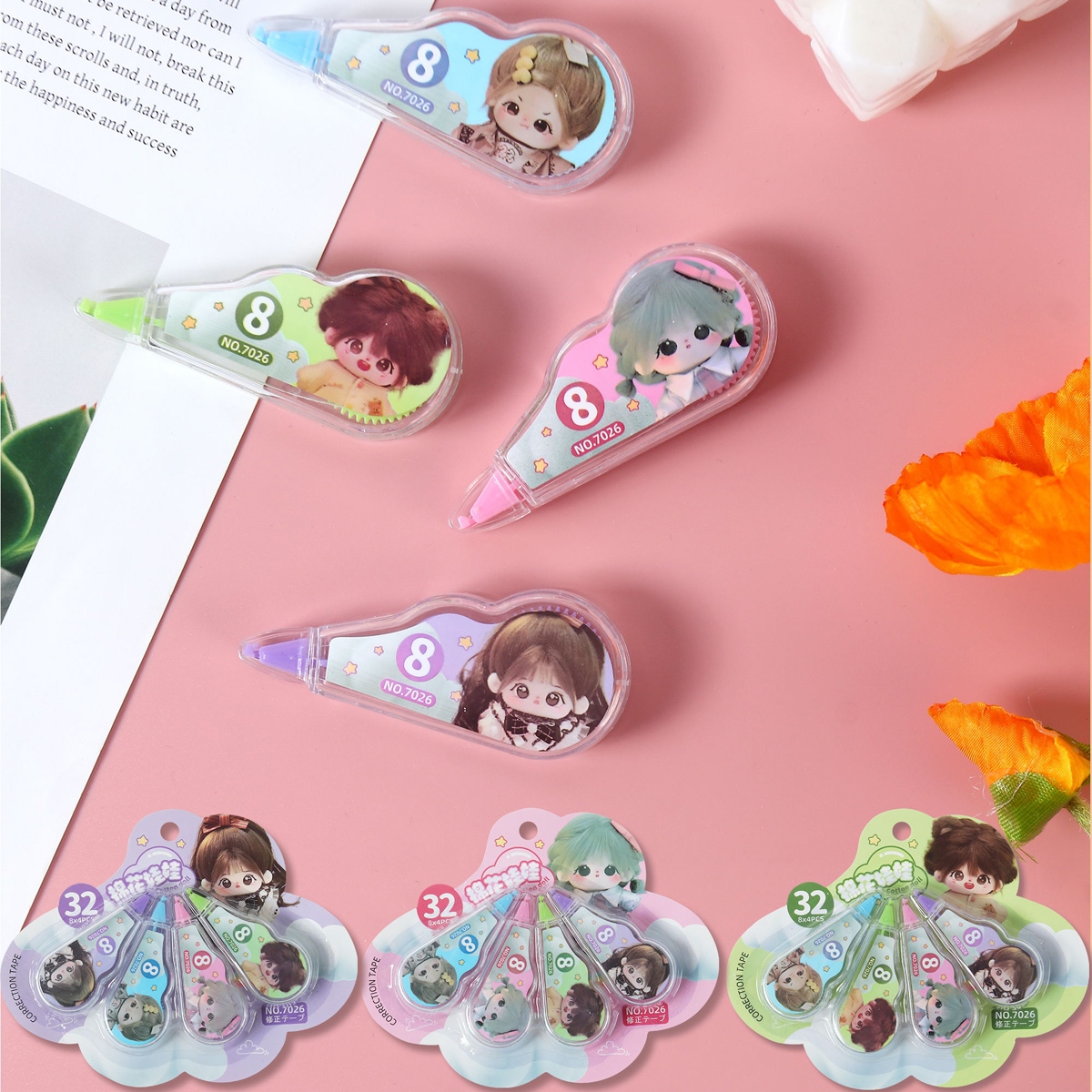 Gino 7026 Cartoon Correction Tape 4 Pack